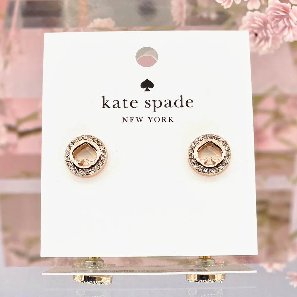 Kate Spade Earrings Clear Rose Gold Spot The Spade Pave Halo Studs Valentines